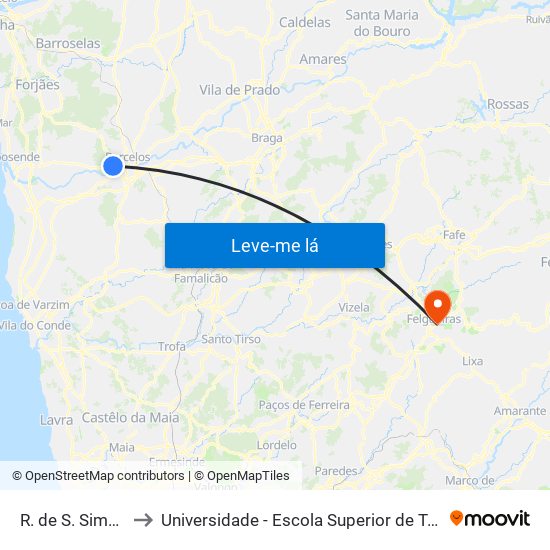 R. de S. Simão II (Viaduto) to Universidade - Escola Superior de Tecnologia e Gestão de Felgueiras map