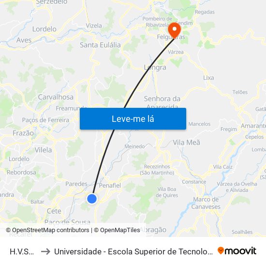 H.V.Sousa II to Universidade - Escola Superior de Tecnologia e Gestão de Felgueiras map