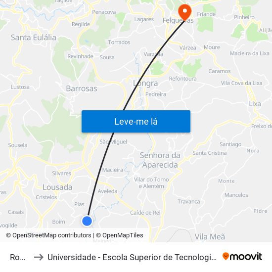 Romariz to Universidade - Escola Superior de Tecnologia e Gestão de Felgueiras map