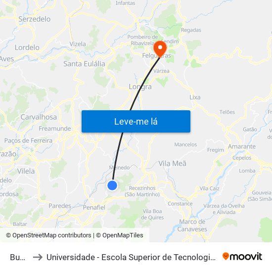 Bustelo to Universidade - Escola Superior de Tecnologia e Gestão de Felgueiras map