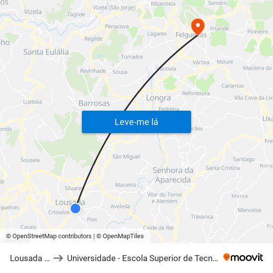 Lousada (piscina) to Universidade - Escola Superior de Tecnologia e Gestão de Felgueiras map