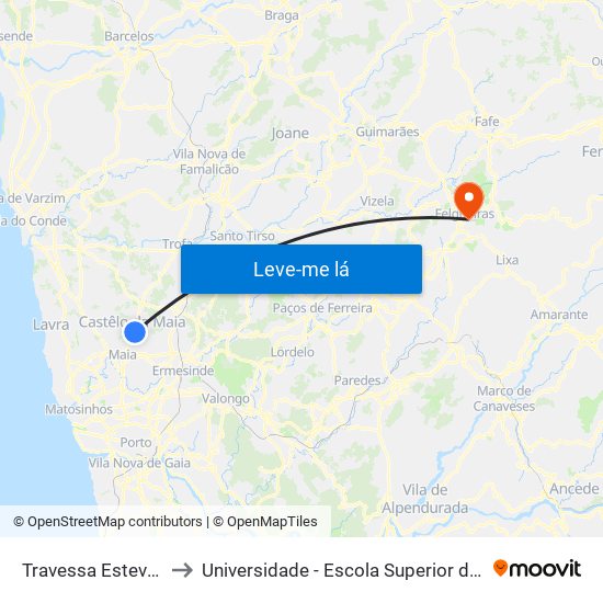 Travessa Estevão de Oliveira Maia to Universidade - Escola Superior de Tecnologia e Gestão de Felgueiras map