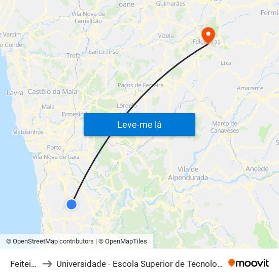 Feiteira Z. I. to Universidade - Escola Superior de Tecnologia e Gestão de Felgueiras map