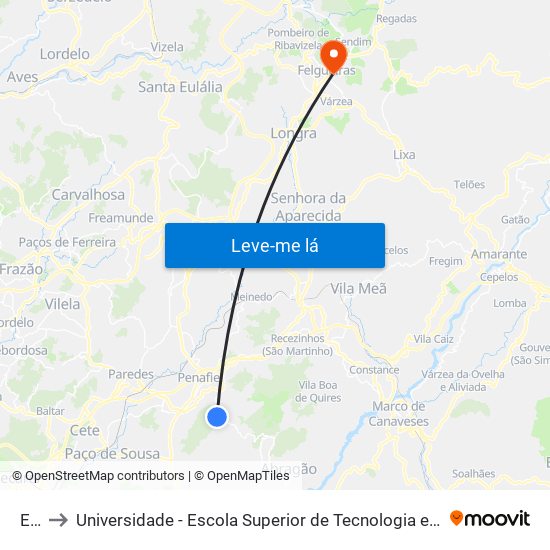 Eiro to Universidade - Escola Superior de Tecnologia e Gestão de Felgueiras map