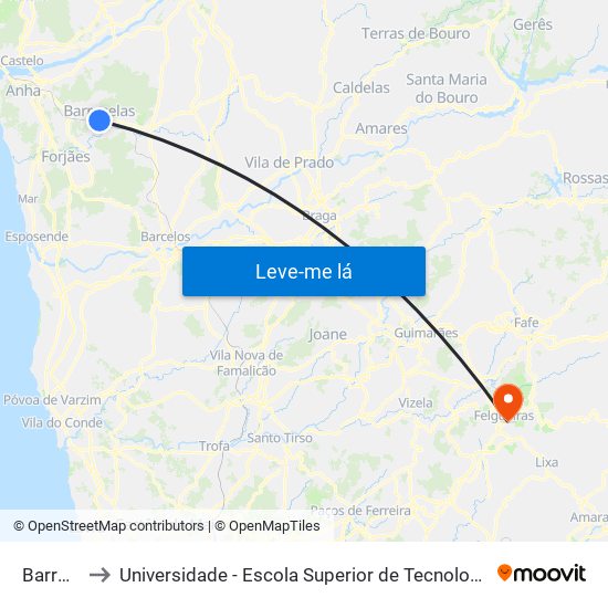 Barroselas to Universidade - Escola Superior de Tecnologia e Gestão de Felgueiras map