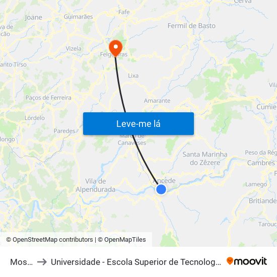 Mosteirô to Universidade - Escola Superior de Tecnologia e Gestão de Felgueiras map