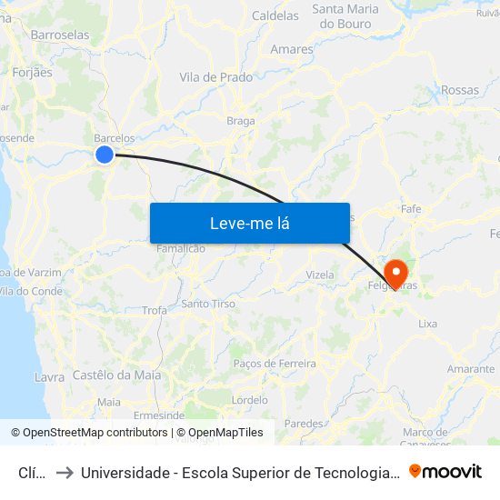 Clínica to Universidade - Escola Superior de Tecnologia e Gestão de Felgueiras map