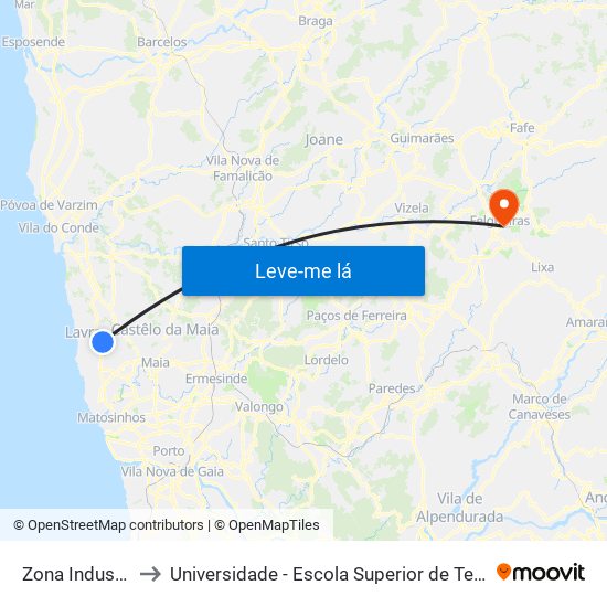 Zona Industrial Aveleda to Universidade - Escola Superior de Tecnologia e Gestão de Felgueiras map