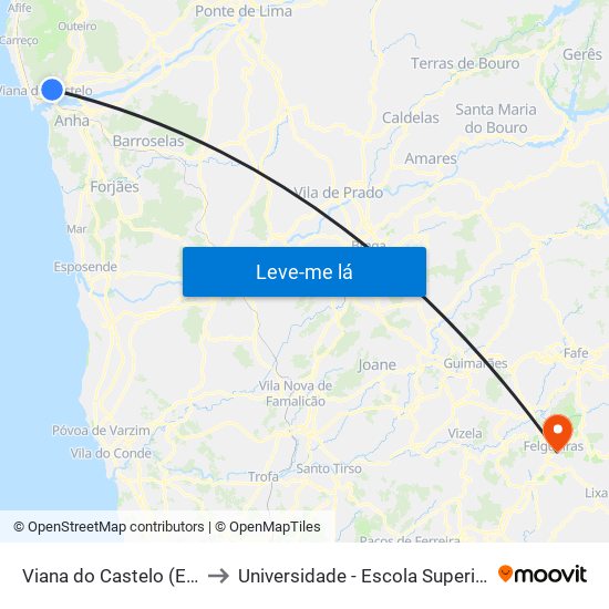 Viana do Castelo (Escola Superior de Educação) to Universidade - Escola Superior de Tecnologia e Gestão de Felgueiras map