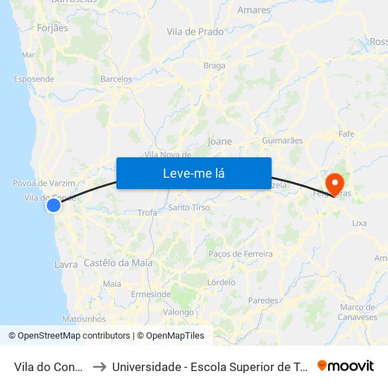 Vila do Conde (Mercado) to Universidade - Escola Superior de Tecnologia e Gestão de Felgueiras map
