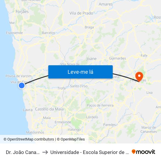 Dr. João Canavarro / Correios to Universidade - Escola Superior de Tecnologia e Gestão de Felgueiras map