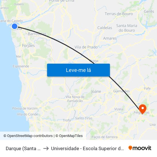 Darque (Santa Luzia) | Cais Novo to Universidade - Escola Superior de Tecnologia e Gestão de Felgueiras map
