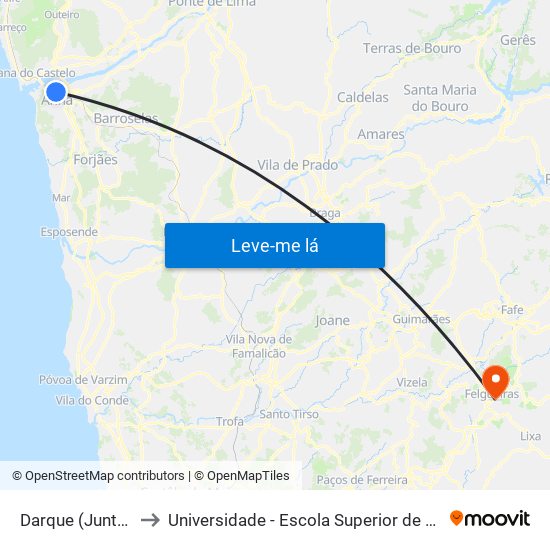 Darque (Junta de Freguesia) to Universidade - Escola Superior de Tecnologia e Gestão de Felgueiras map