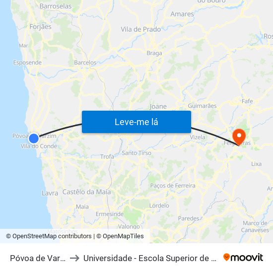 Póvoa de Varzim (Mercado) to Universidade - Escola Superior de Tecnologia e Gestão de Felgueiras map