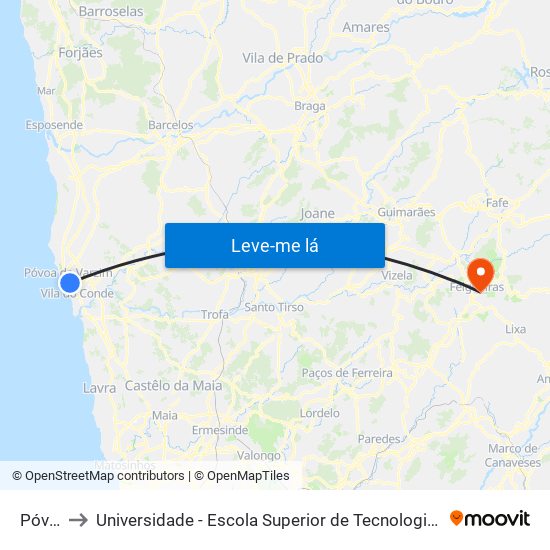 Póvoa 7 to Universidade - Escola Superior de Tecnologia e Gestão de Felgueiras map