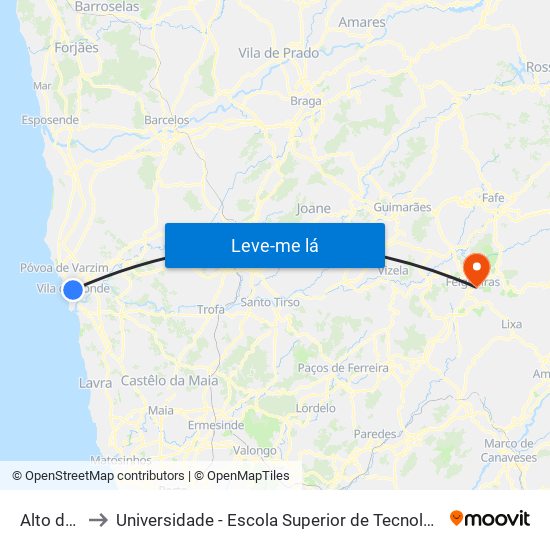 Alto de Pêga to Universidade - Escola Superior de Tecnologia e Gestão de Felgueiras map