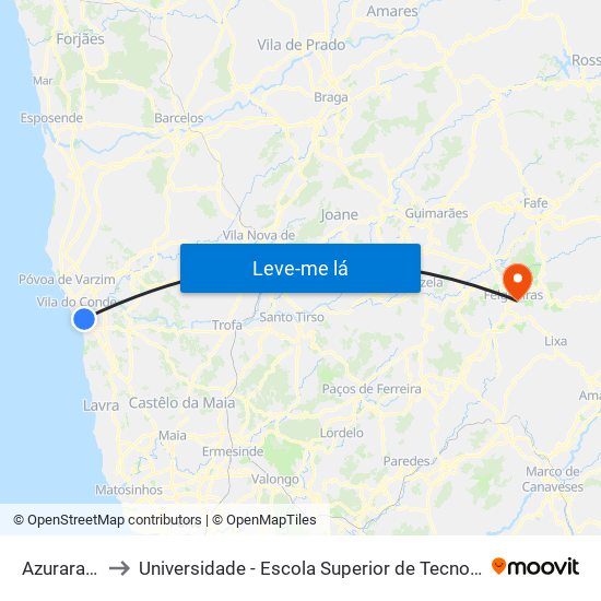 Azurara (Ponte) to Universidade - Escola Superior de Tecnologia e Gestão de Felgueiras map