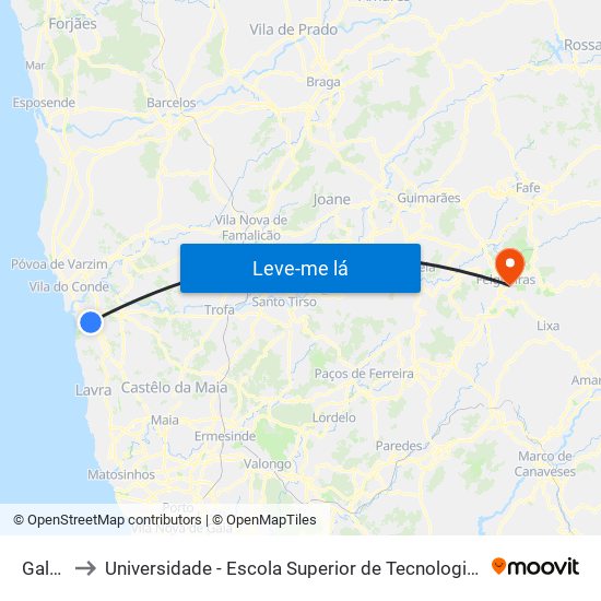 Galhano to Universidade - Escola Superior de Tecnologia e Gestão de Felgueiras map
