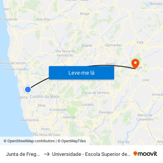 Junta de Freguesia de Modivas to Universidade - Escola Superior de Tecnologia e Gestão de Felgueiras map