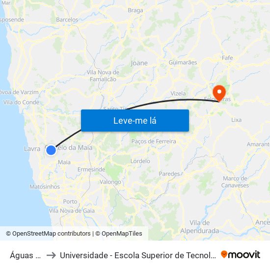 Águas Férreas to Universidade - Escola Superior de Tecnologia e Gestão de Felgueiras map