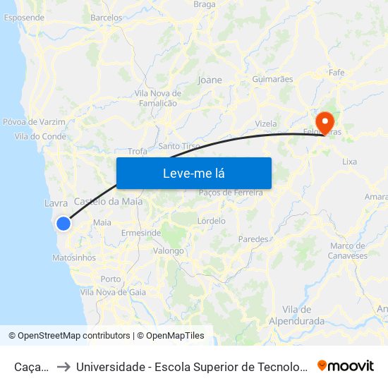 Caçadores to Universidade - Escola Superior de Tecnologia e Gestão de Felgueiras map