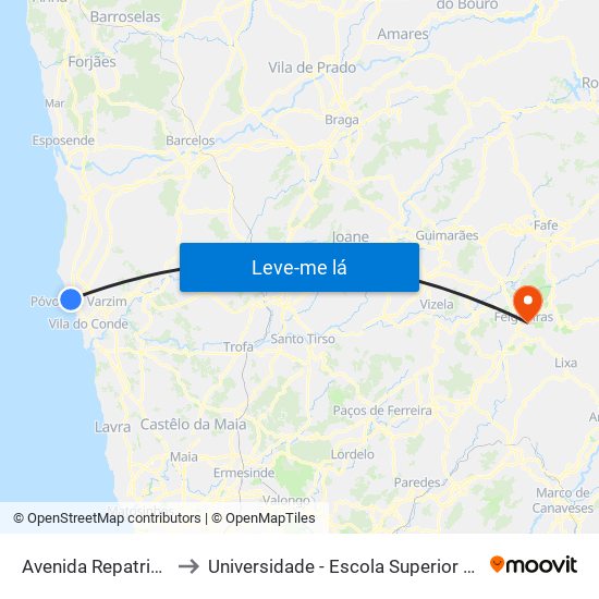 Avenida Repatriamento dos Poveiros to Universidade - Escola Superior de Tecnologia e Gestão de Felgueiras map