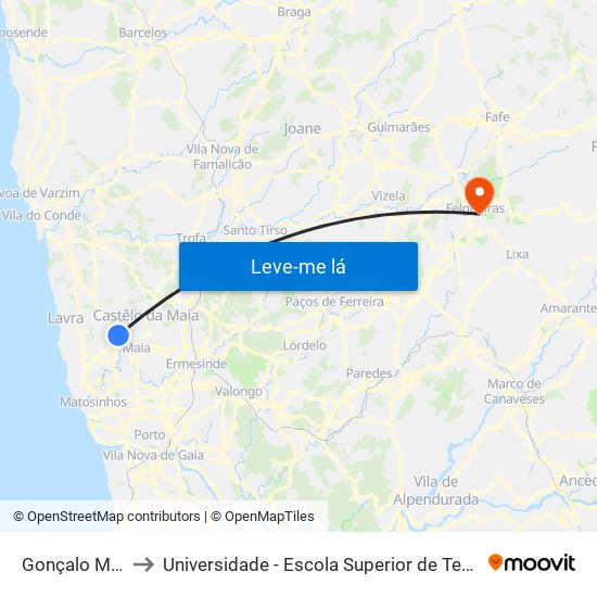 Gonçalo Mendes Maia to Universidade - Escola Superior de Tecnologia e Gestão de Felgueiras map