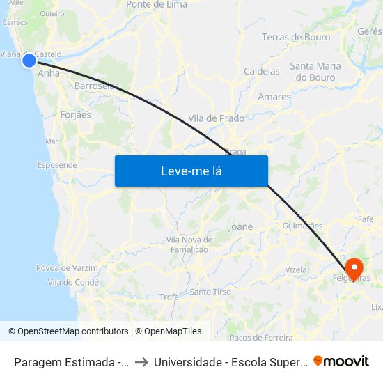 Paragem Estimada - Rua General Luís do Rego, 225 to Universidade - Escola Superior de Tecnologia e Gestão de Felgueiras map