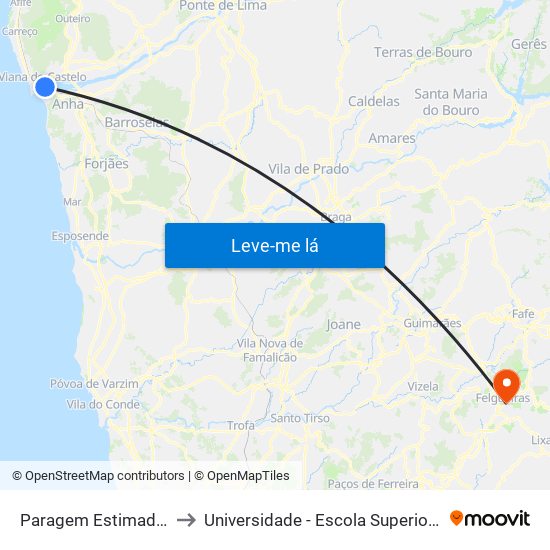 Paragem Estimada - Praça da Liberdade, 1 to Universidade - Escola Superior de Tecnologia e Gestão de Felgueiras map