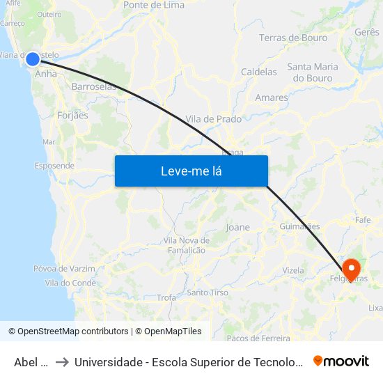 Abel Viana to Universidade - Escola Superior de Tecnologia e Gestão de Felgueiras map