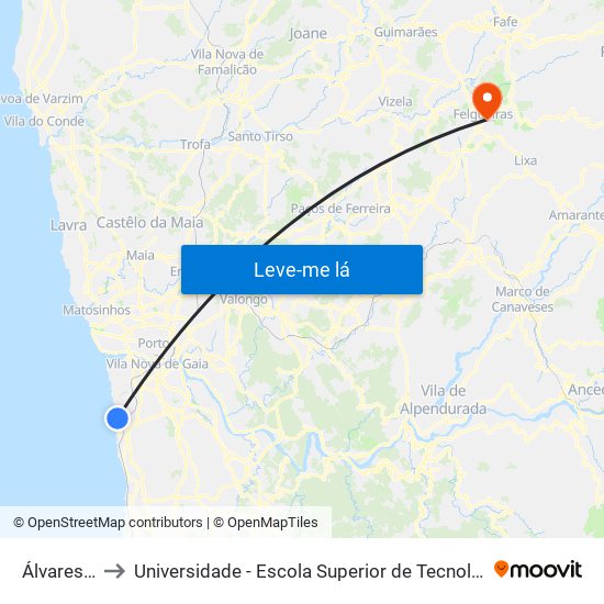 Álvares Cabral to Universidade - Escola Superior de Tecnologia e Gestão de Felgueiras map