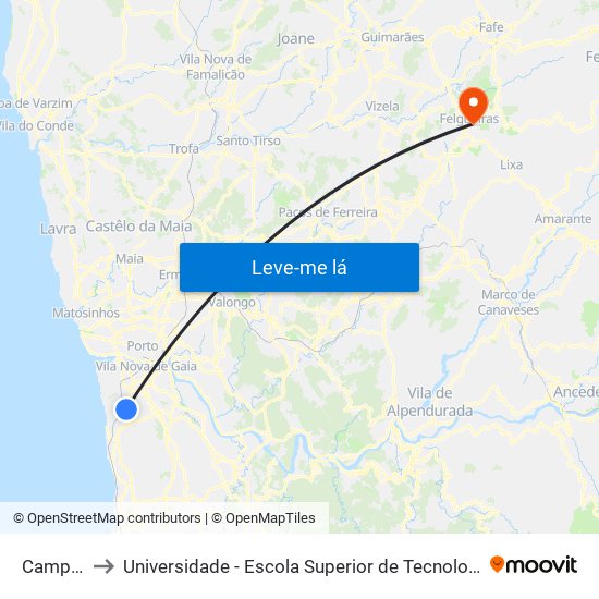 Campolinho to Universidade - Escola Superior de Tecnologia e Gestão de Felgueiras map
