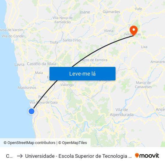 Cerro to Universidade - Escola Superior de Tecnologia e Gestão de Felgueiras map