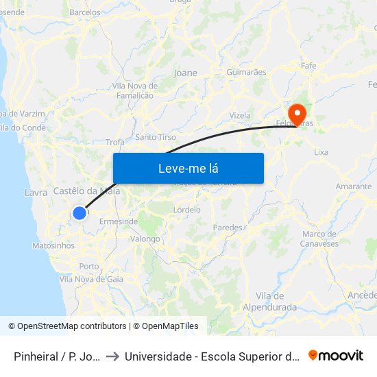 Pinheiral / P. José Pinheiro Duarte to Universidade - Escola Superior de Tecnologia e Gestão de Felgueiras map