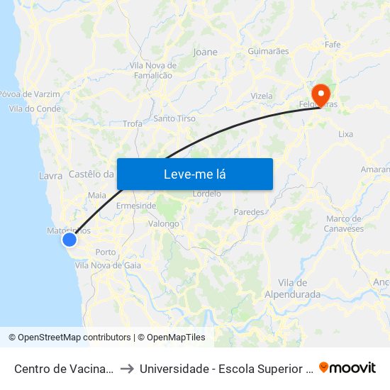 Centro de Vacinação (ADR Matosinhos) to Universidade - Escola Superior de Tecnologia e Gestão de Felgueiras map