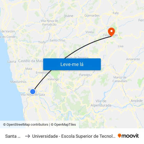 Santa Catarina to Universidade - Escola Superior de Tecnologia e Gestão de Felgueiras map