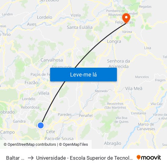 Baltar (Junta) to Universidade - Escola Superior de Tecnologia e Gestão de Felgueiras map