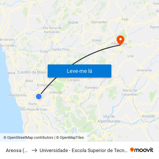 Areosa (Mercado) to Universidade - Escola Superior de Tecnologia e Gestão de Felgueiras map