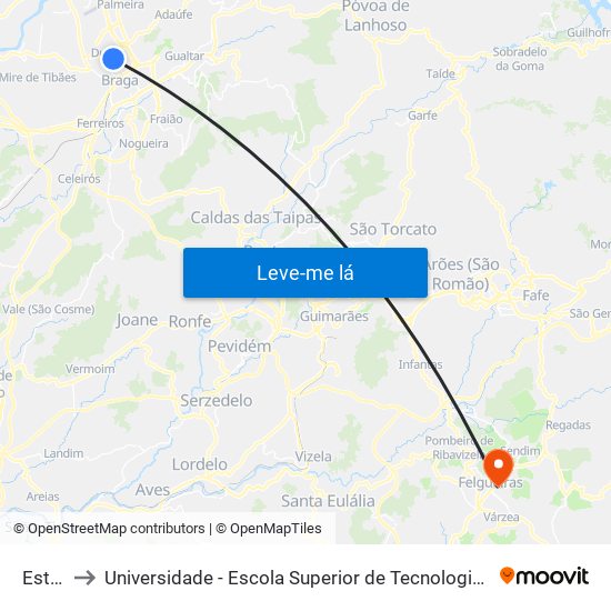 Estádio to Universidade - Escola Superior de Tecnologia e Gestão de Felgueiras map