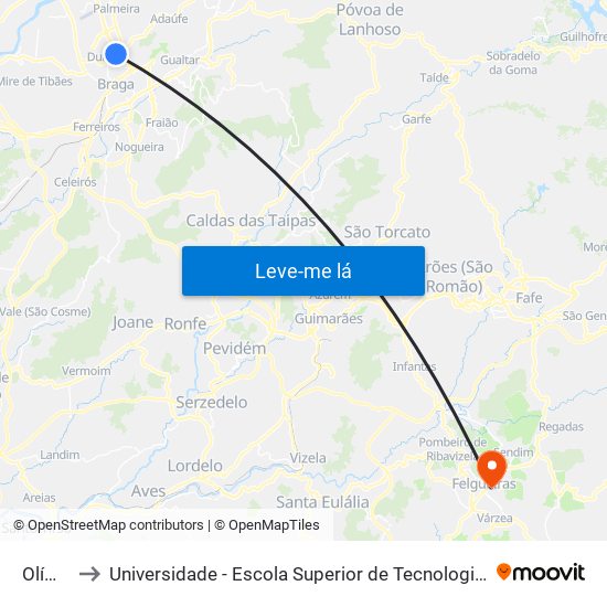 Olímpica to Universidade - Escola Superior de Tecnologia e Gestão de Felgueiras map