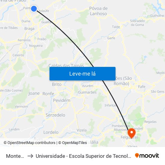 Monte Soeiro to Universidade - Escola Superior de Tecnologia e Gestão de Felgueiras map