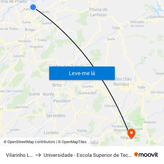 Vilarinho Limite 1/2)) to Universidade - Escola Superior de Tecnologia e Gestão de Felgueiras map
