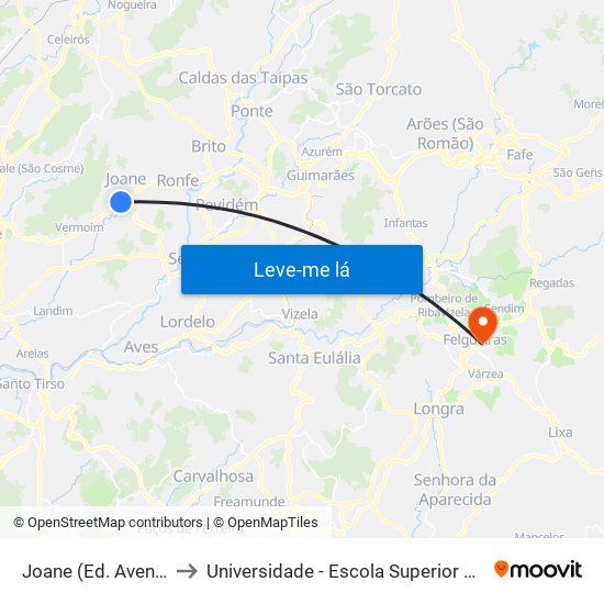 Joane (Ed. Avenida) | Mato da Senra to Universidade - Escola Superior de Tecnologia e Gestão de Felgueiras map