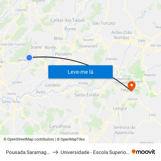 Pousada Saramagos (J. D. Oliveira) | Riopele to Universidade - Escola Superior de Tecnologia e Gestão de Felgueiras map