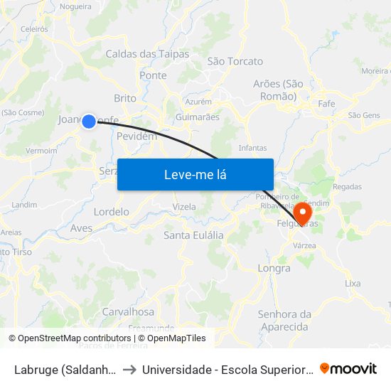 Labruge (Saldanhas) | Macieira (Labruge) to Universidade - Escola Superior de Tecnologia e Gestão de Felgueiras map