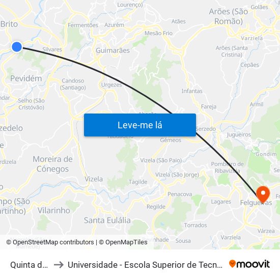 Quinta do Ribeiro to Universidade - Escola Superior de Tecnologia e Gestão de Felgueiras map