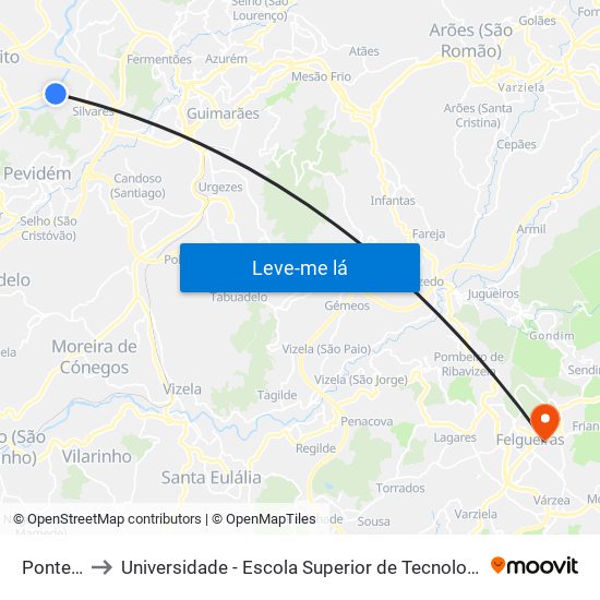 Ponte Nova to Universidade - Escola Superior de Tecnologia e Gestão de Felgueiras map