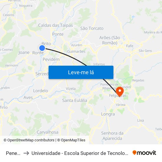 Penedinho to Universidade - Escola Superior de Tecnologia e Gestão de Felgueiras map