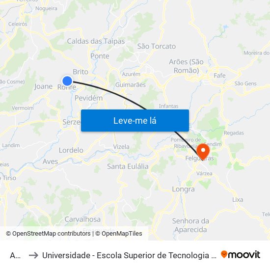 Agras to Universidade - Escola Superior de Tecnologia e Gestão de Felgueiras map