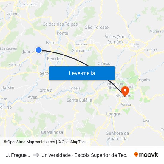 J. Freguesia Vermil to Universidade - Escola Superior de Tecnologia e Gestão de Felgueiras map